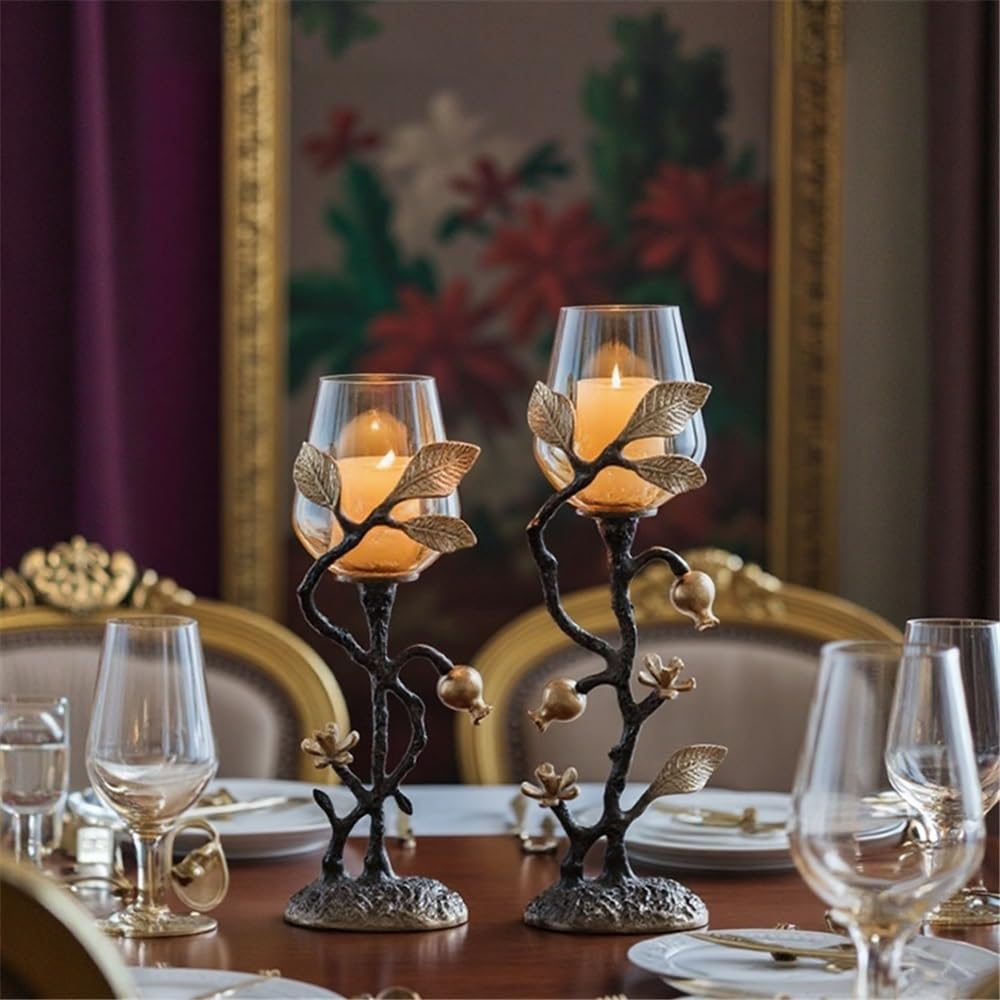 YUHUAWF Candle Holderss Home Creative Candlestick Ornaments Retro Table Decoration Metal Glass Candle Holder Decorative Candlestick(Small)