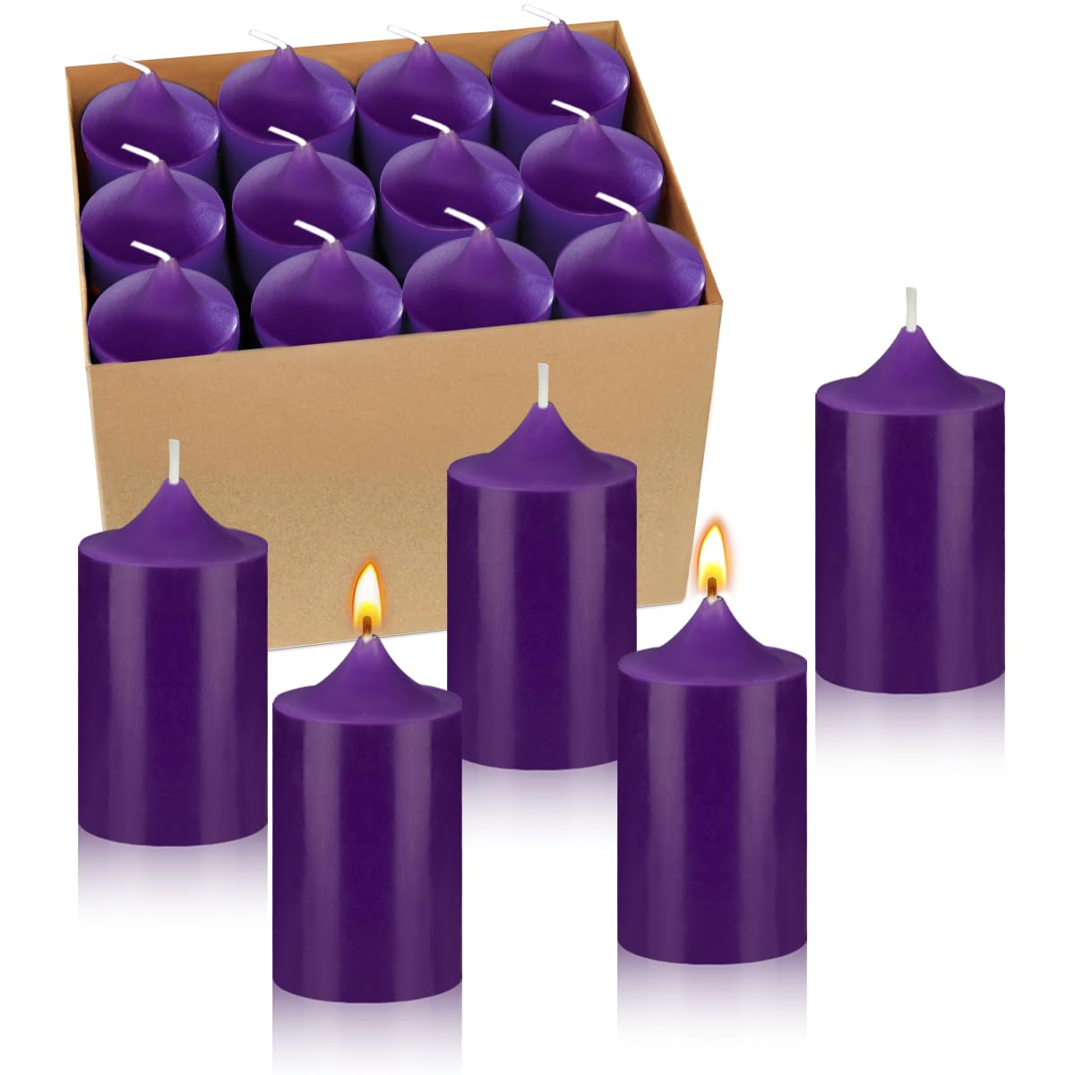 24 Packs Purple Colored Votive Candles, Unscented Small 1.5 Inch by 2.0 Inch Fall Wax Candles for Thanksgiving Wedding, Party & Home Dinner Table - 12 Hour Burn Time