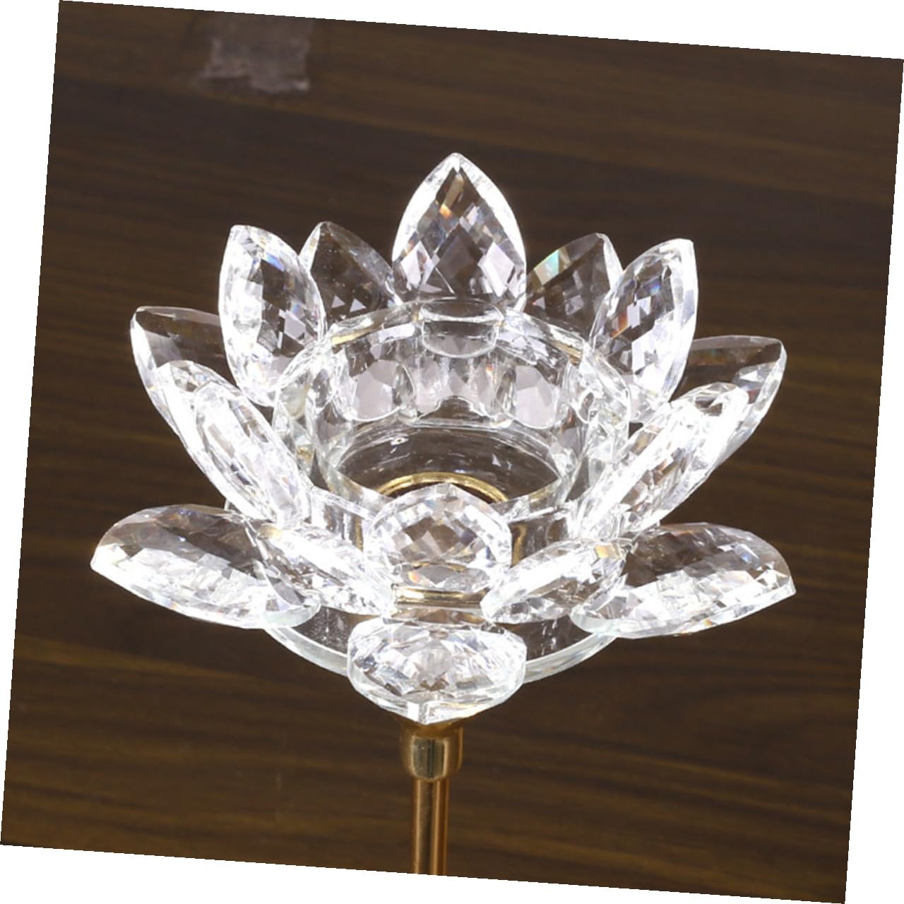 ABOOFAN Modern Metal Crystal Lotus Candle Holder Small Gold Decorative Candlestick for Wedding Tabletop and Dining Room Candlelight Dinner Decoration
