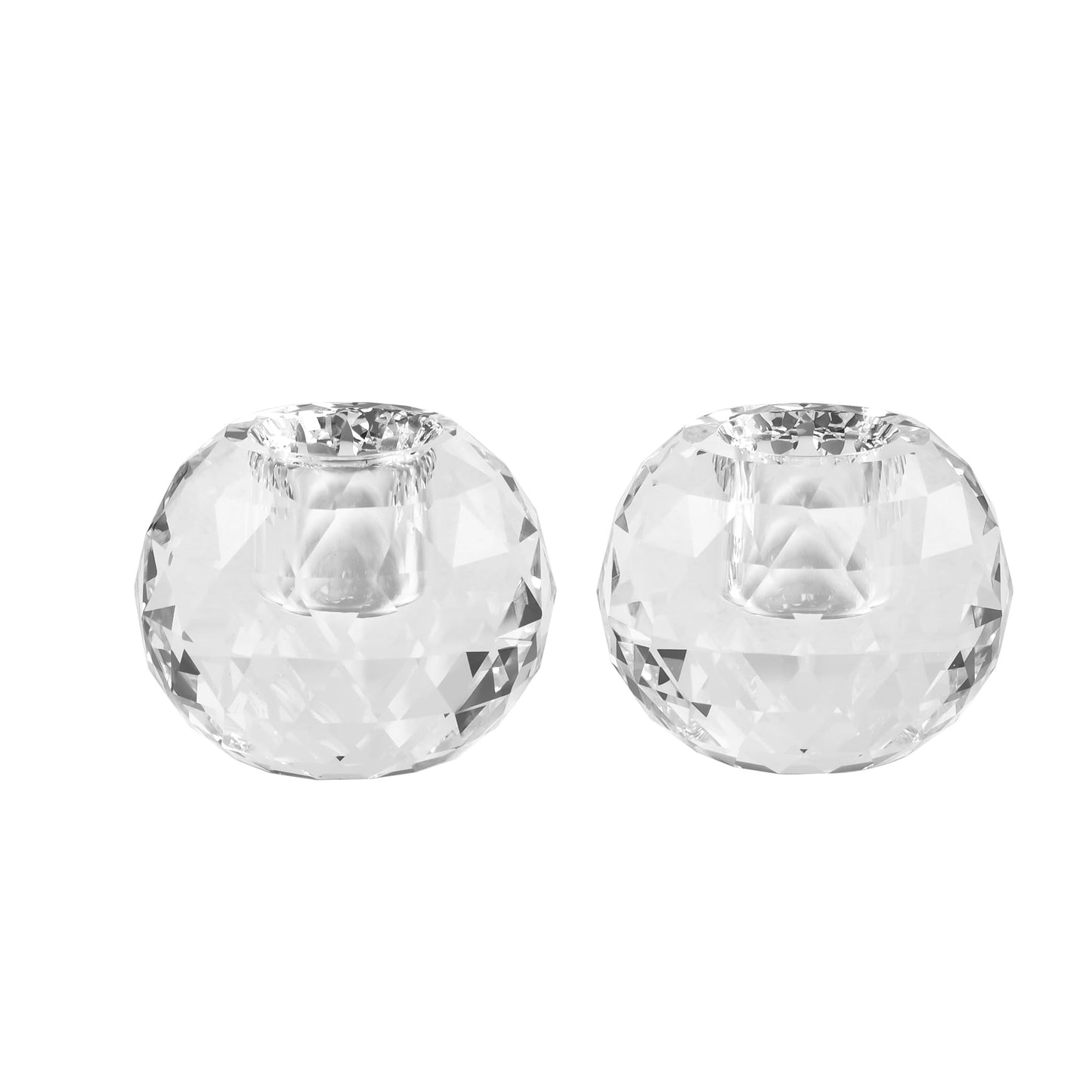 Kitcom Crystal Taper Candle Holders Multiple Faceted Designed Hand Cut Crystal Holders Wedding Banquet Decorations for Home W2.4xH1.8Inches Pack of 2, Comes with Gift Box