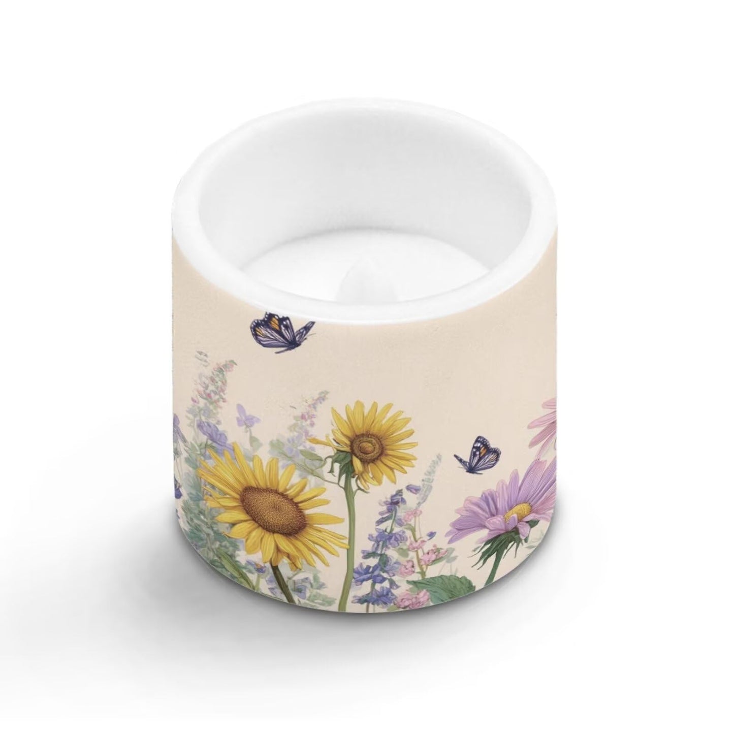 Cozeyat Sunflower Butterfly Waterproof LED Candles Set of 4 Battery Operated Flameless with Remote Timer Dancing Flame Pillar Candles for Indoor Outdoor Use