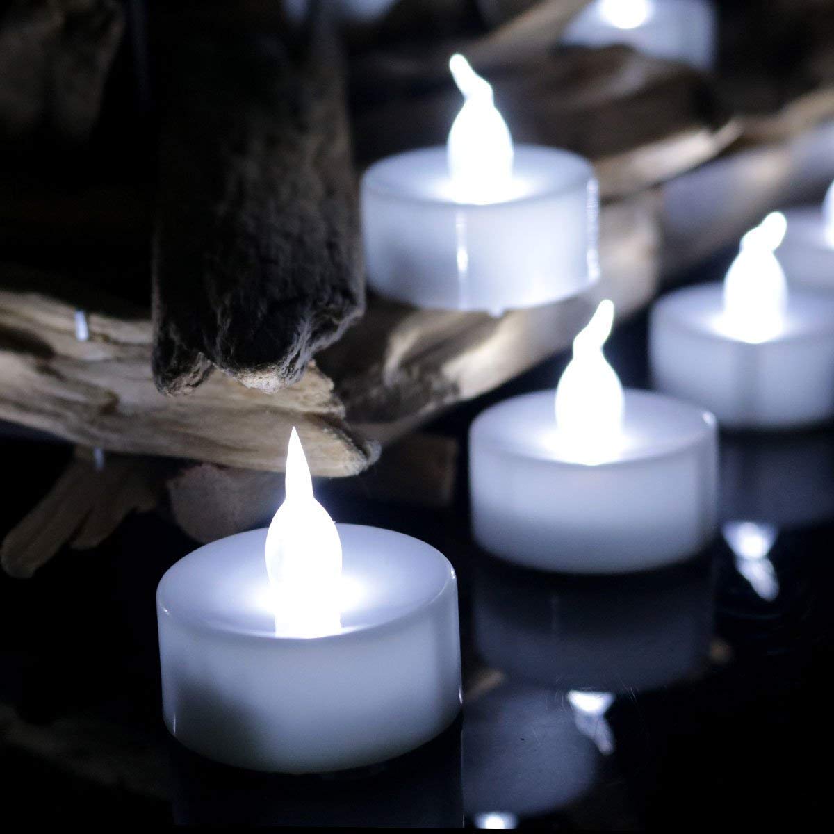 Anziner Led tealights,24 Pack Flameless Candles Lights Realistic Flickering Battery Operated Led Tea Lights Candles for Christmas,Wedding, Birthday, Halloween Gifts Home Decoration in Cool White