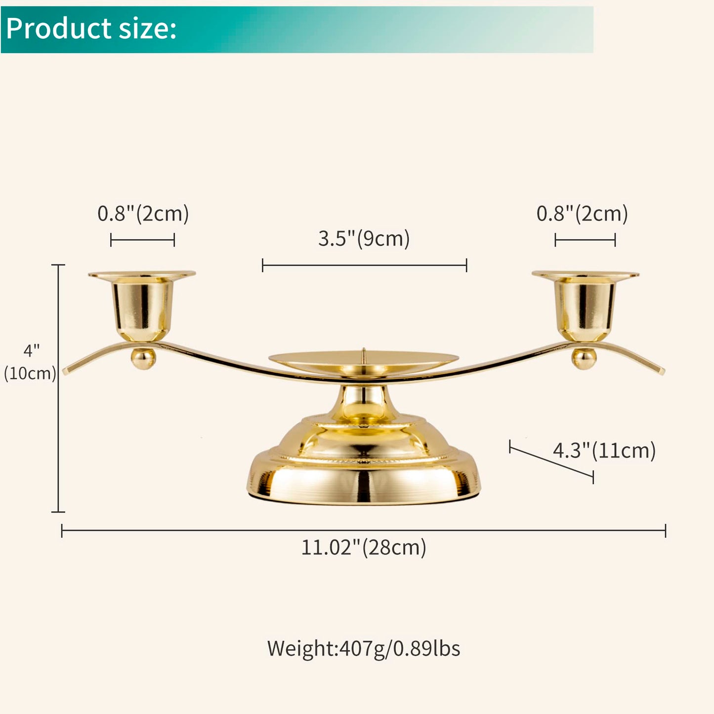 Gold Unity Candle Holder for Wedding and Gifts, ARCHOBAN 3-Candle Design Candle Holder with Stabilizing Pin and Side Support Pegs, Perfect for Unity Candles for Wedding, Anniversaries.