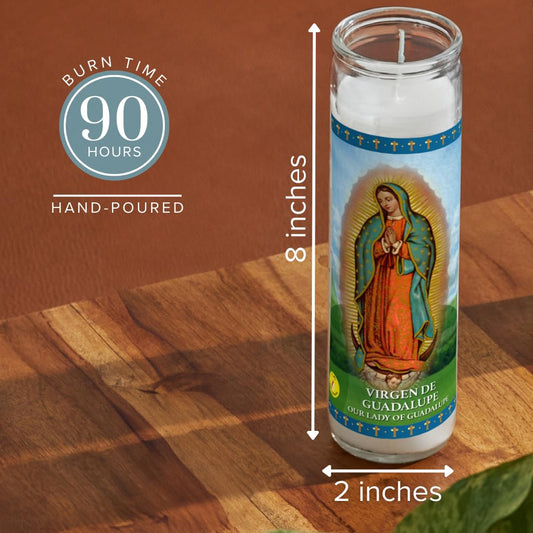 Simply Soson Lady of Guadalupe Prayer Candle, 3 Pack, Great for Sanctuary Vigils and Prayers, Unscented Glass Candle Set, Jar Candles, Devotional Spiritual Religious Church Cemeteries