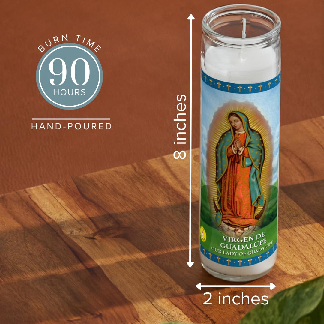 Simply Soson Lady of Guadalupe Prayer Candle, 1 piece, Great for Sanctuary Vigils and Prayers, Unscented Glass Candle Set, Jar Candles, Devotional Spiritual Religious Church Cemeteries