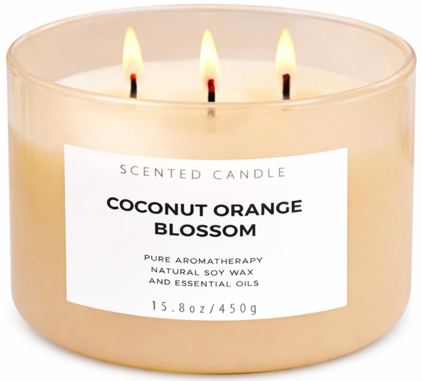 Coconut Orange Blossom Candle | 3-Wick Large Soy Candle 15.8 oz | Creamy Tropical Citrus Floral Scented Candles for Home | Strong Throw, Clean Burn Long Lasting | Aromatherapy Gift for Women