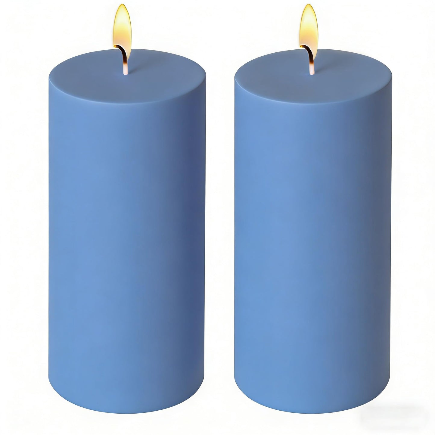 2 Pack 3x6 Inch Dusty Blue Unscented Pillar Candles - 70 Hour Long Burning Dripless Smokeless Candles for Home Decoration