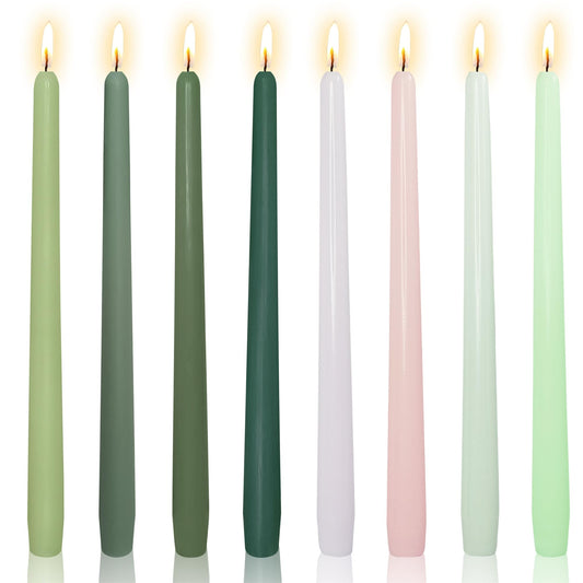 Gedengni 8pcs Green Colorful Candle Sticks Taper Candlesticks,10 Inches Pink Tapered Candles Green Candle Stick Colorful Taper Candle Blue Dinner Candle Wax for Home Party Women Gift Sets
