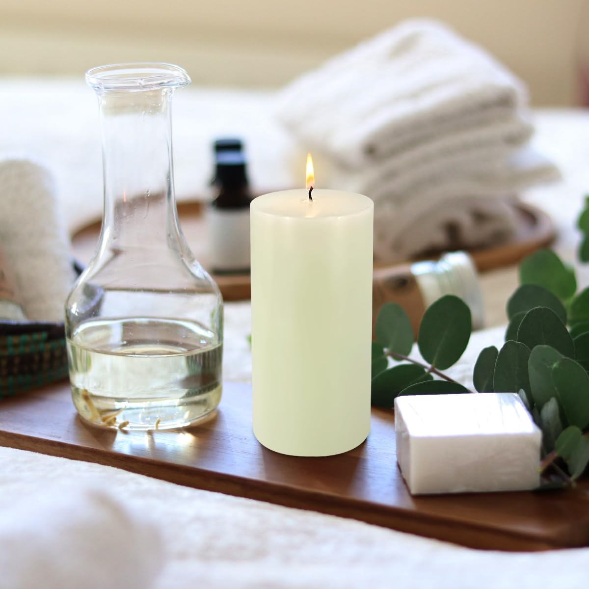 Ivory Pillar Candles Set of 3 Unscented Handpoured Weddings, Home Decoration, Restaurants, Spa, Church Smokeless Cotton Wick 2.8×6