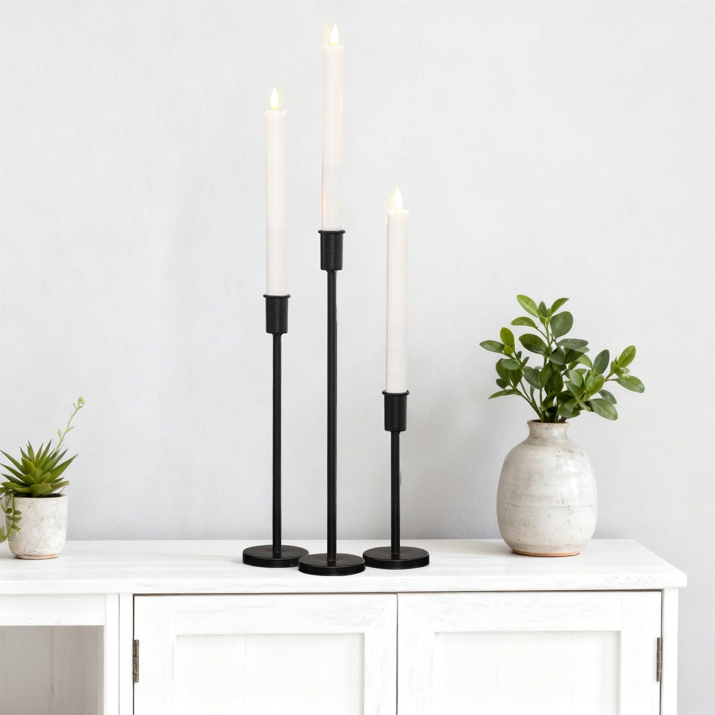 UPPER DECOR Matte Black Pillar Candle Holders - Set of 3 Heavy Decorative Iron Candlestick Stands for Table Centerpiece, Wedding, Dining, Party Candle Stick Holders