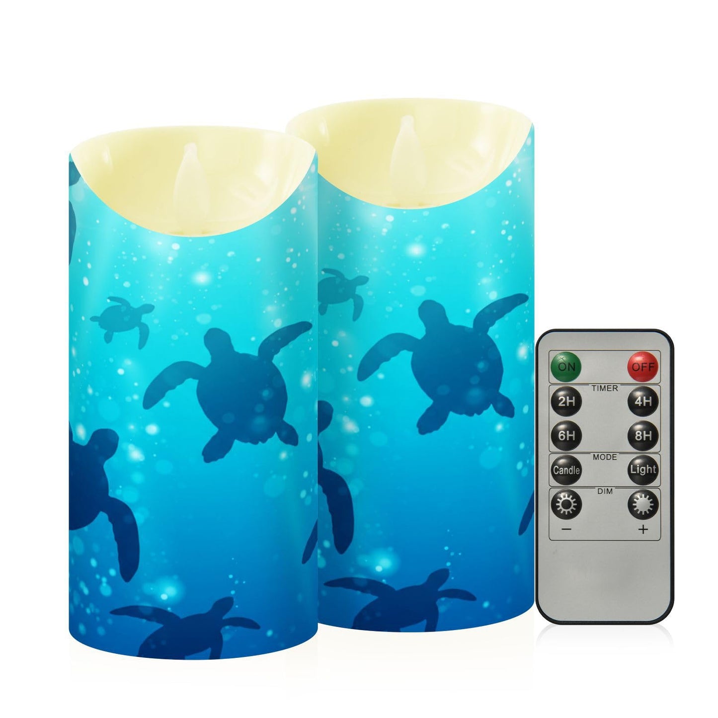 Flameless Candles Set of 2 Deep Sea Turtle Realistic LED Candles with Remote Battery Operated Holiday Decorations