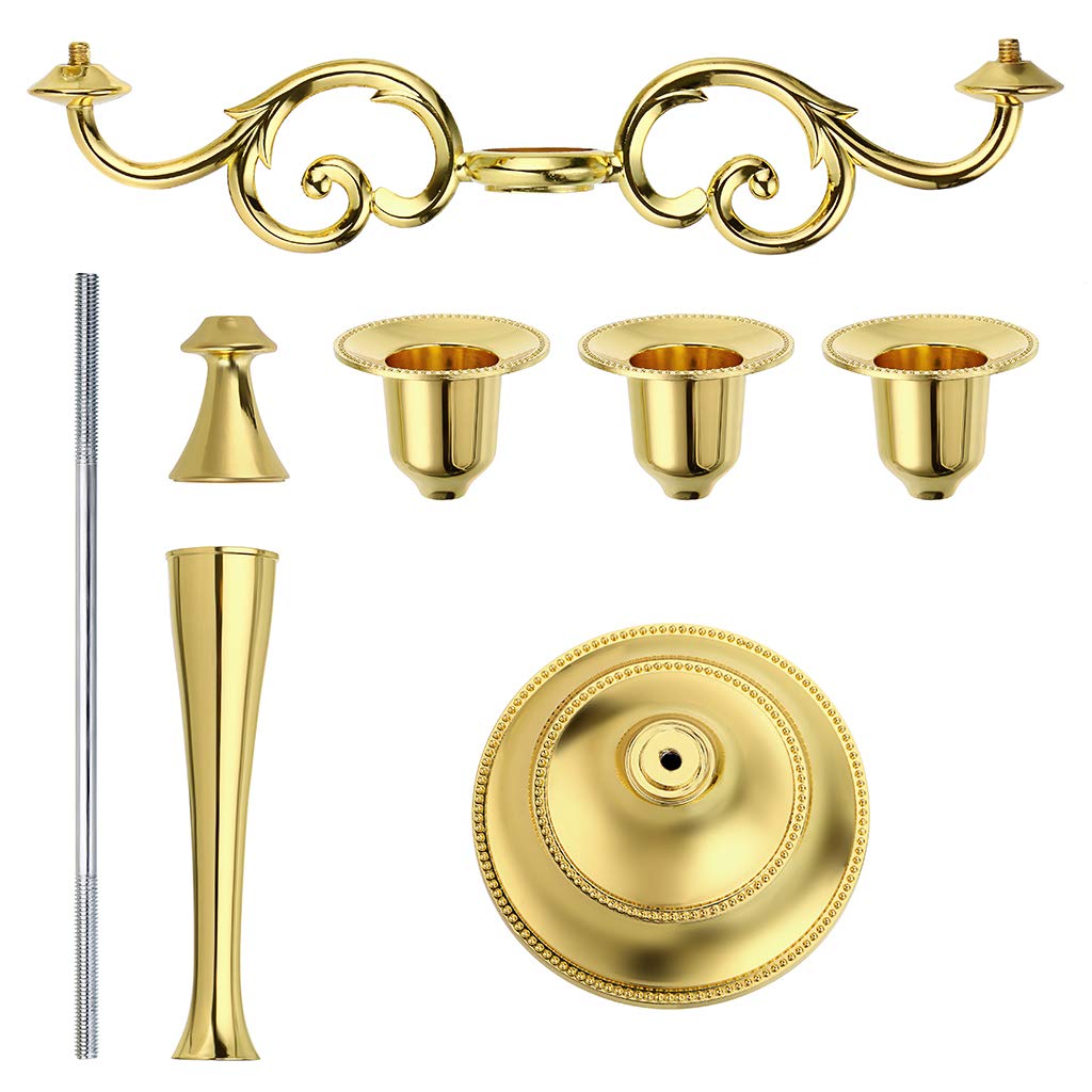 OwnMy 3 Arms Metal Candelabra Candlestick Silver European Elegant Candle Holder Candle Stand for Wedding Dining Table Christmas Party Home Decoration (Golden Tone)
