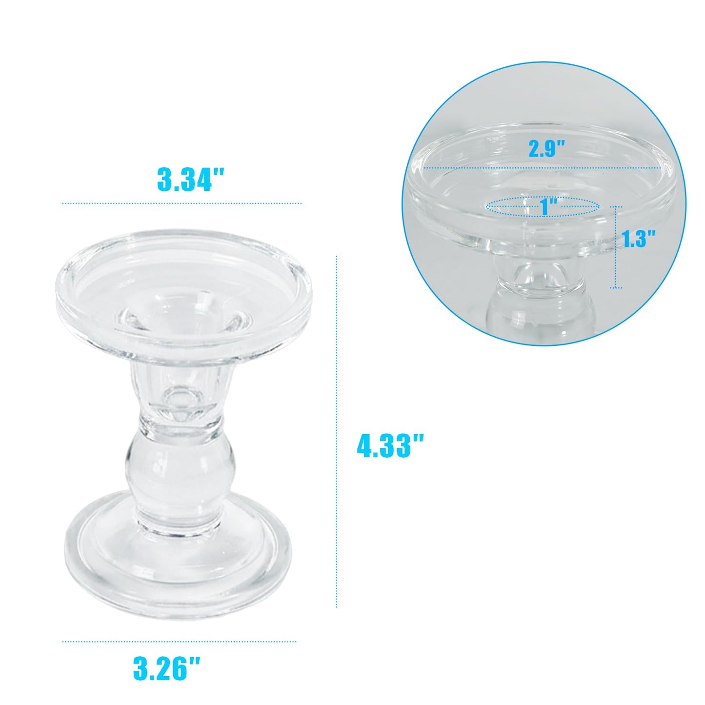 DreamsEden Clear Glass Candle Holder, 1 Pair Crystal Transparent Taper Candle Holder for Pillar Taper Tea Lights, Single Elegant Table Desk Shelf Decor for Home Wedding Party