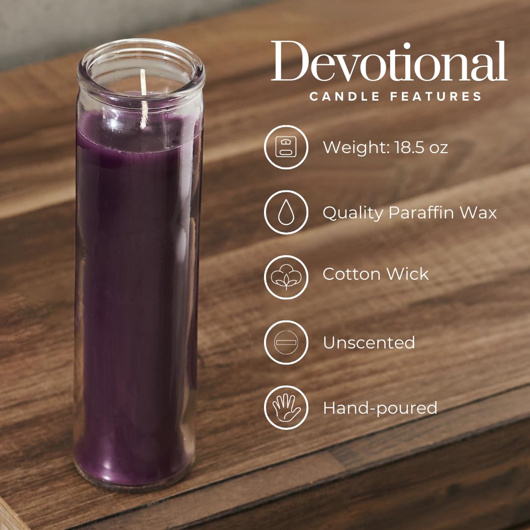 Simply Soson 2x8 inch Purple Devotional Candles in Glass Jar - 1 Piece - 90 Hours – Prayer Candle - Tall Pillar Candles for Religious, Memorials, Party Decor