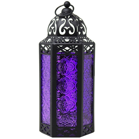 Vela Lanterns Candle Holder Gothic Decor Moroccan Candle Lantern, Whimsical Dark Purple Iron Hanging Lamp for Bedroom Table, Whimsigoth Witch Room Decor, Halloween Indoor Centerpiece, Medium 11.5"