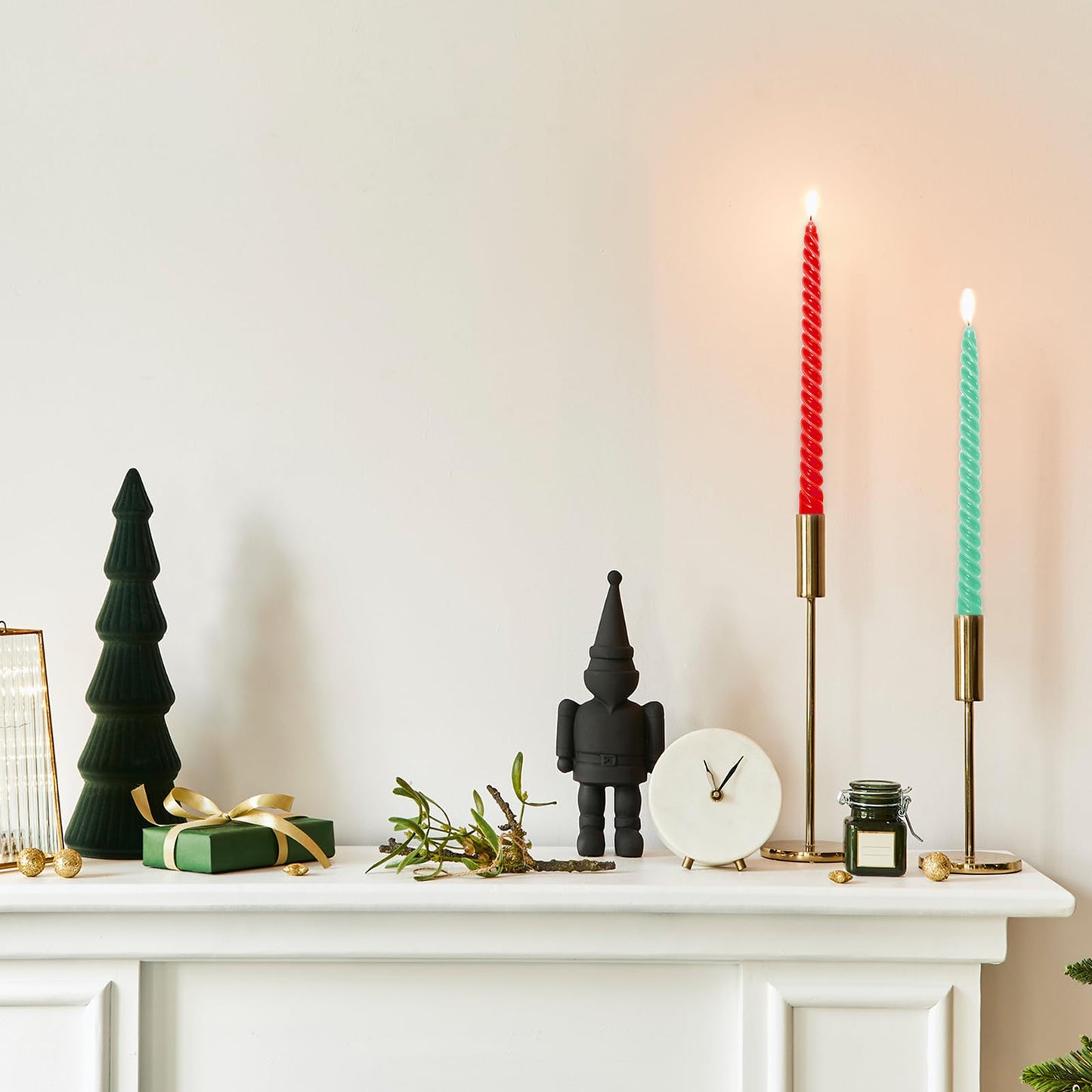 Whaline 8Pcs 10 Inch Christmas Spiral Taper Candles Red Green Dripless Twisted Wax Candles Long Unscented Candle Sticks for Xmas Home Party Supplies