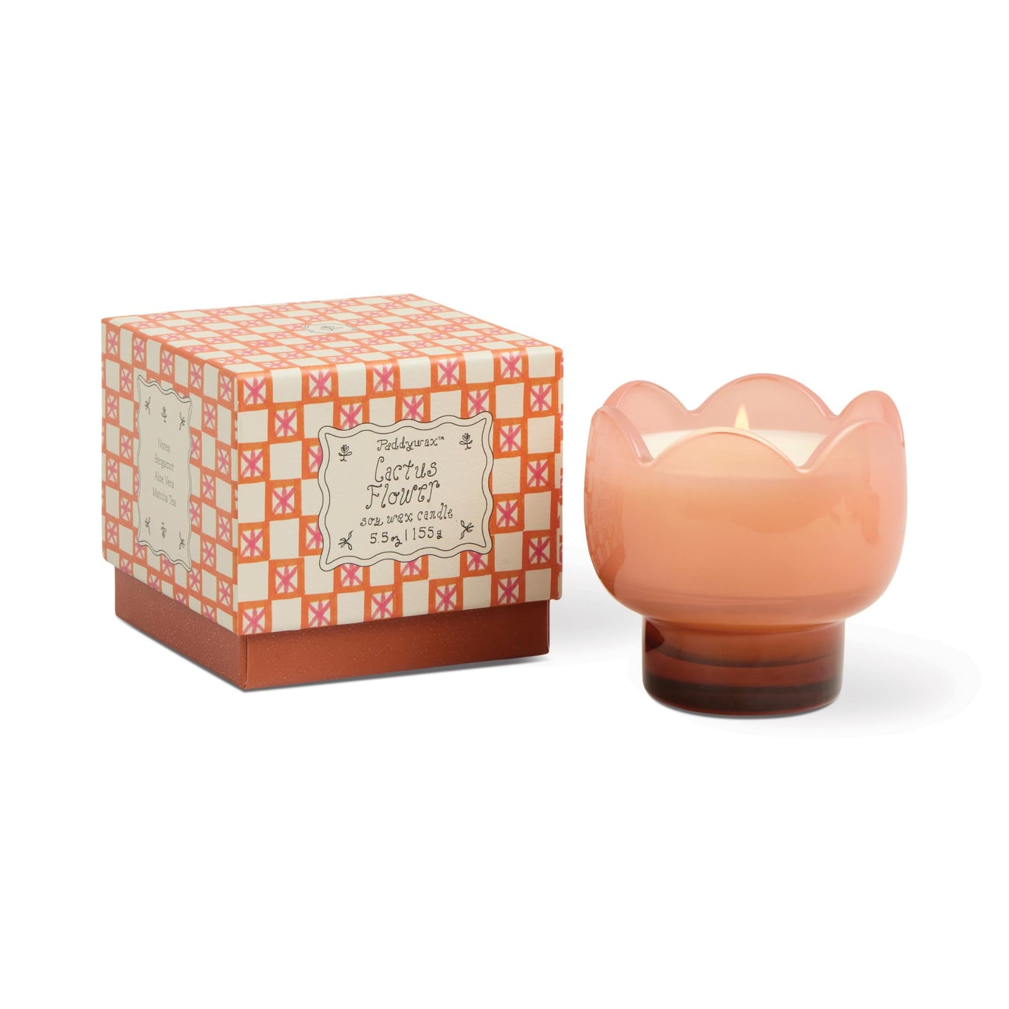 Paddywax Tulip Candle Collection Scented Soy Wax in Milky Glass Vessel, Home Décor Candle for Living Room, Bedroom & Office, Reusable Holder, 5.5 oz, Cactus Flower
