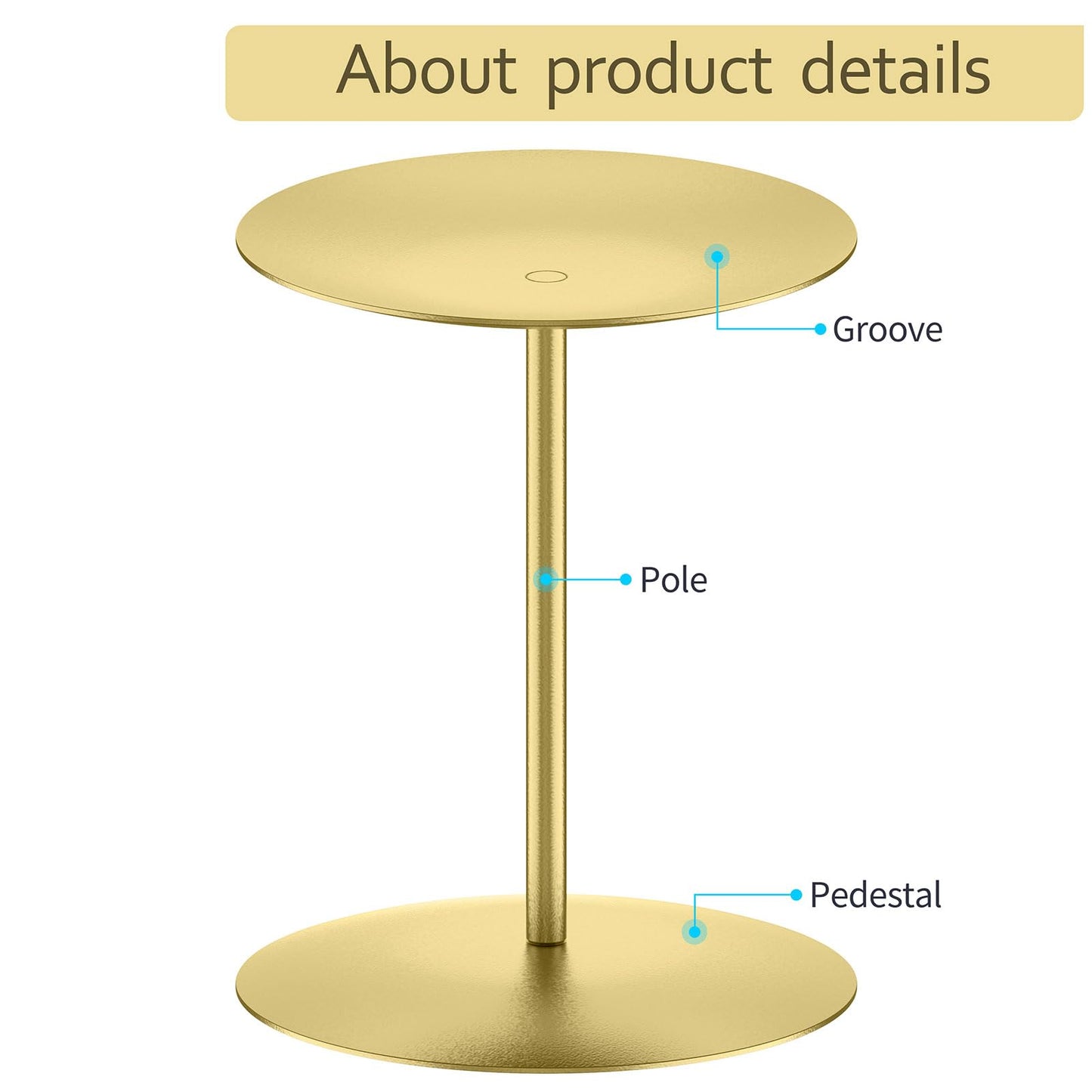 smtyle Gold Candle Holder for Pillar Candles Set of 5 Plate Centerpiece for Table or Floor with Iron