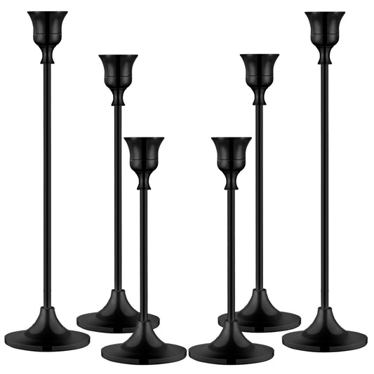 Metal Candle Holders for Candlesticks Taper Candlestick Holders Set Vintage Decorative Centerpiece Candelabra Tall Candle Stands (Matt Black, 2 Sets (6 pcs))