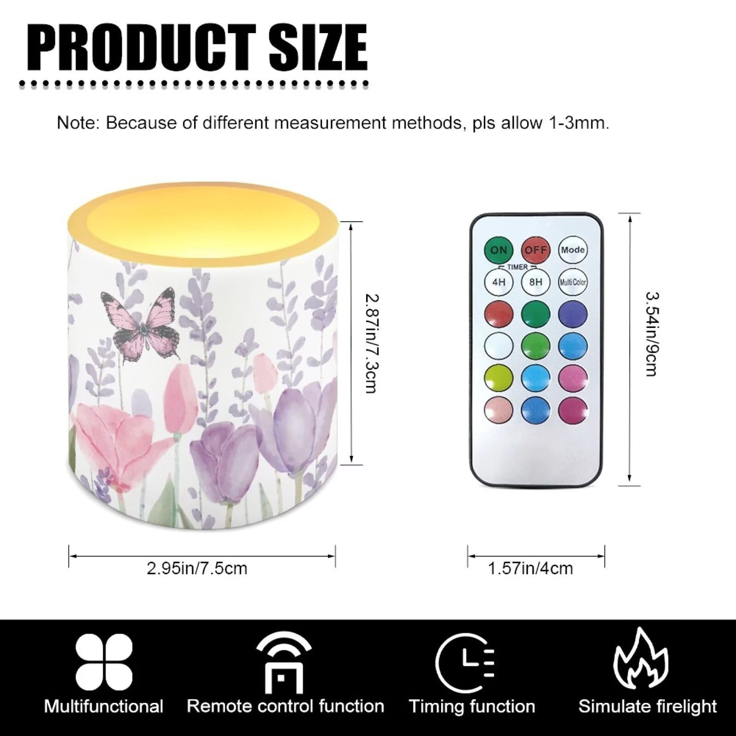 NETILGEN Tulips Flolwer Butterfly 4 Packs Decorative Flameless Candles 3 inch LED Pillar Candles with Remote Timer Control Battery Operated Color Changing Candles