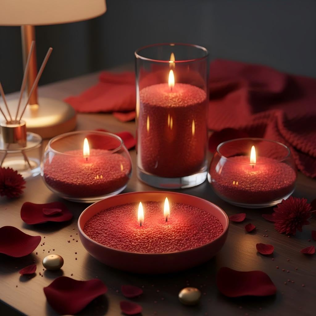 Monivi Scented Candle Sand with Wicks 1.1lb Red Pearled Candle Beads Sand Candles with Wicks for Mothers Day Gift 85 Burn Hours Refillable Candle Wax for DIY Candle Making(Scented Rose)