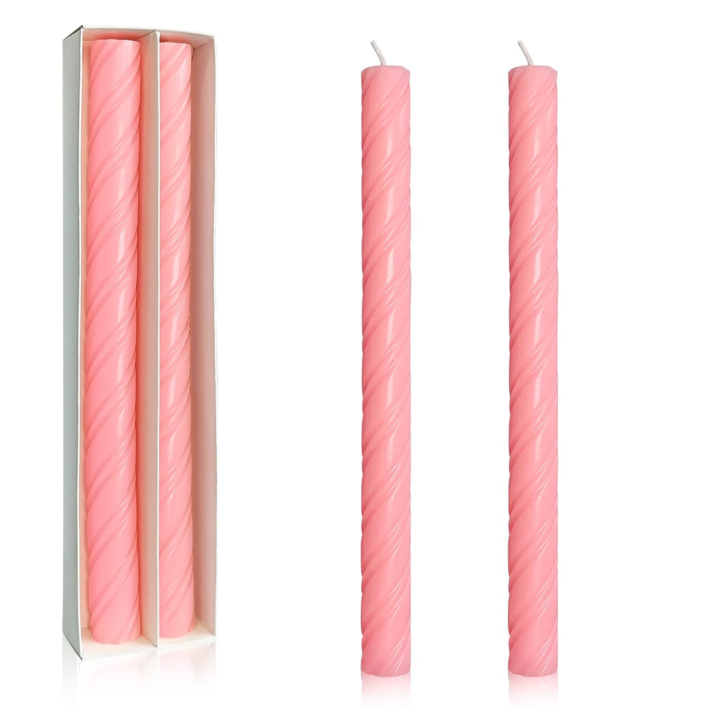 Dripless Spiral Taper Candles Unscented Pink Smokeless Long Dinner Candles 10 Inch Long Lasting Burn Candlesticks for Home Decoration Women Gifts(2Pcs)