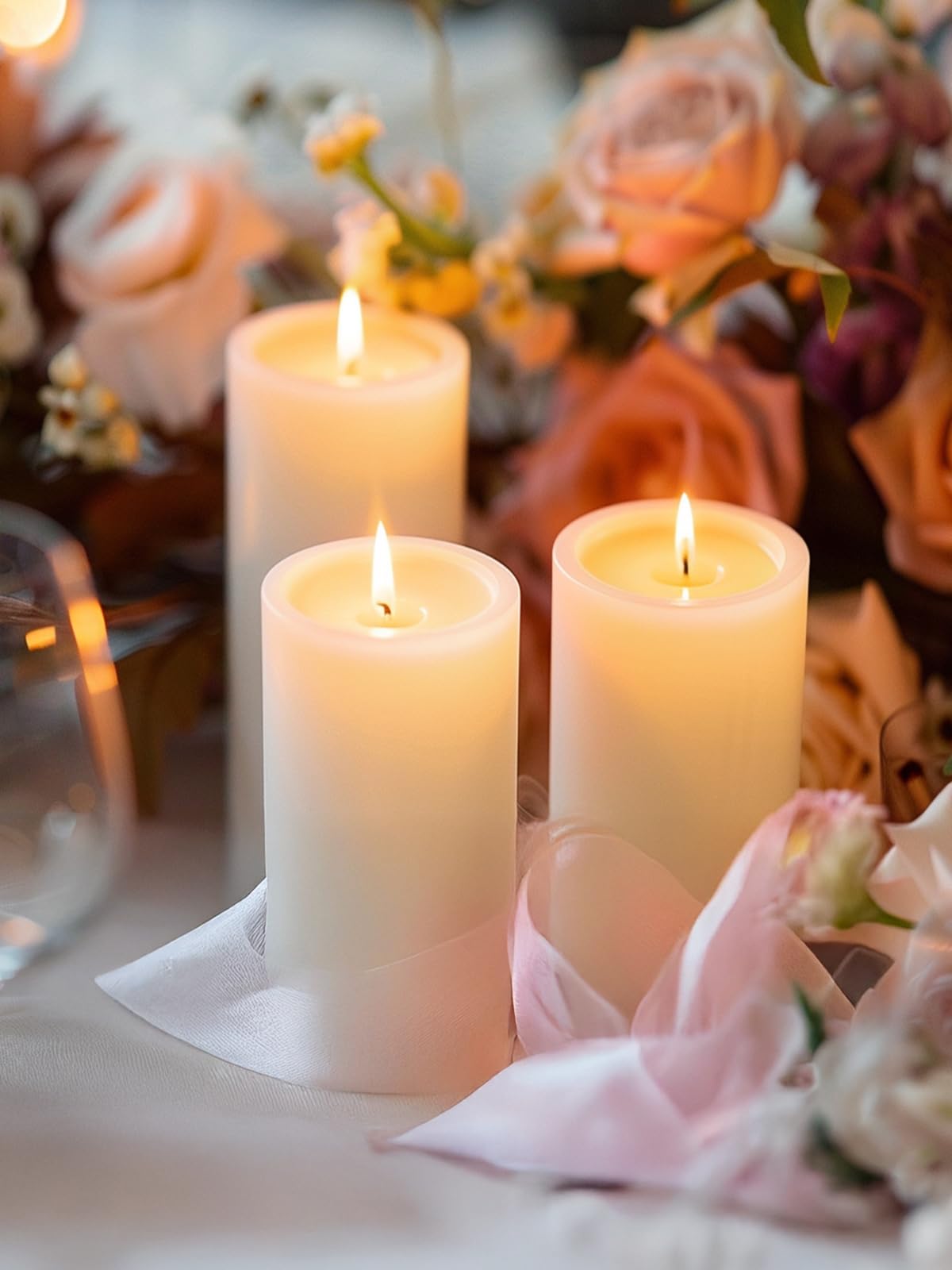 Ashlux 3x6 Inch Ivory Pillar Candles, Set of 6 Wax, 70 Hours Long Burning, Unscented and Dripless Pillar Candles Bulk for Christmas Lights, Wedding, Parties, Spas, Home Decorative