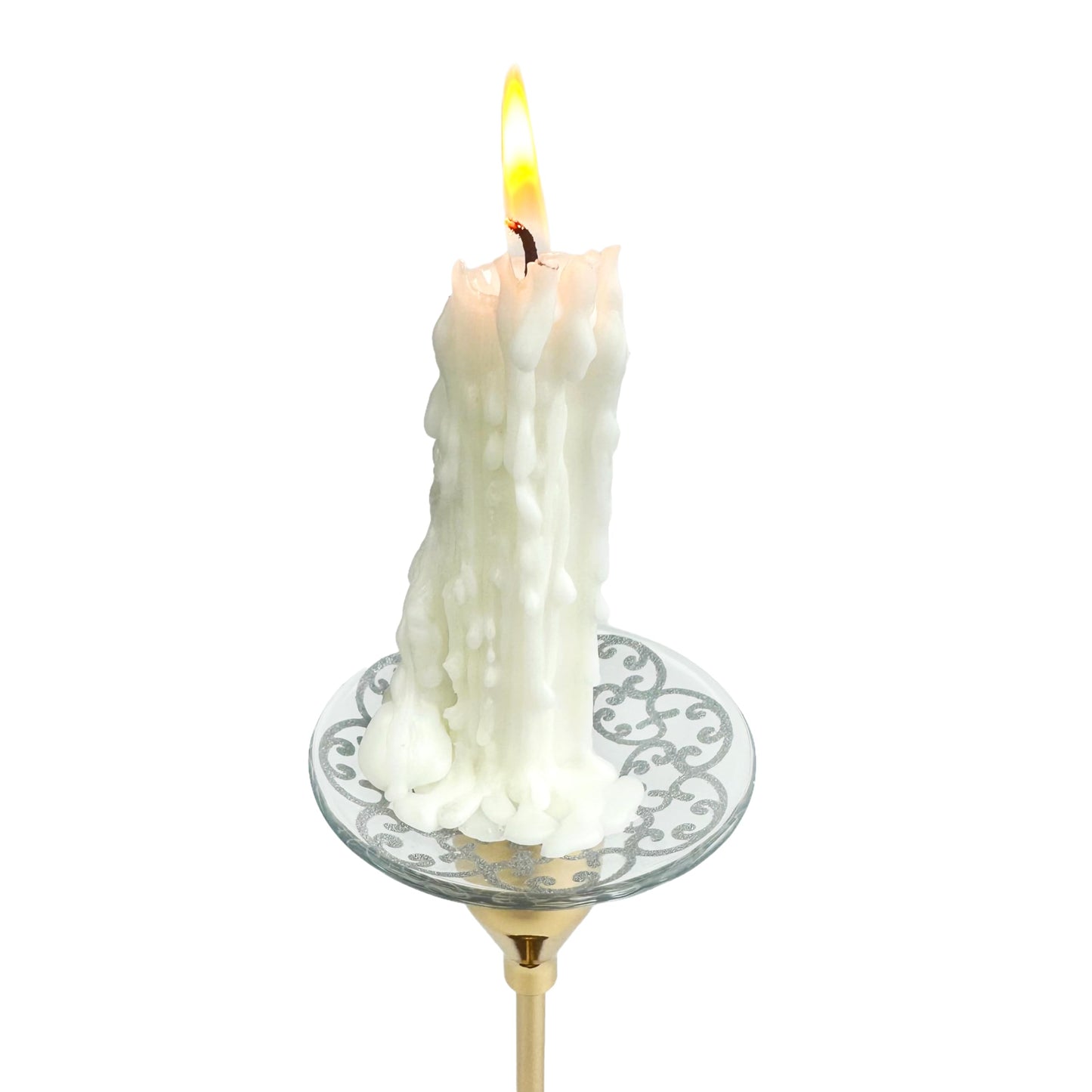 VGEUNA 4 Pieces Patterned Glass Bobeches for Candlestick Holder, Silver Glitter Design, Candle Drip Protector Guard, Wax Catcher Ring Accessories (Silver Glitter)