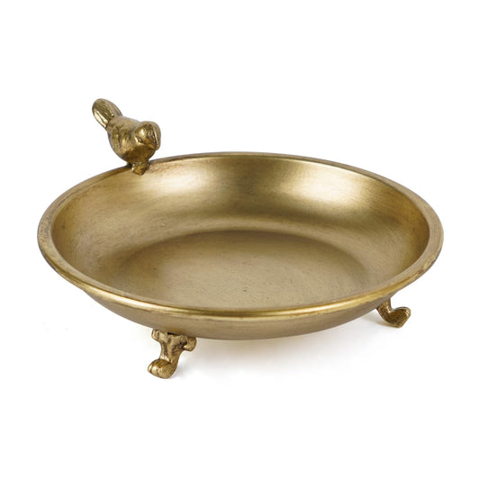 NIKKY HOME Gold Decorative Iron Plate Candle Holders with Bird, Vintage Pillar Candlestick Stand Base Tray for LED & Wax Candles, Incense Cones, Spa, Weddings