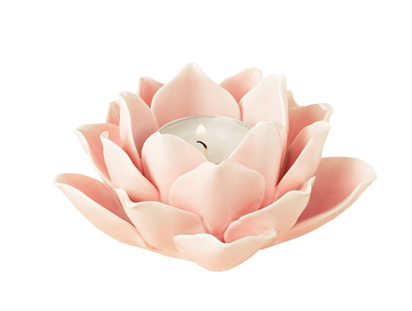 Pretty Home Ceramic Lotus Candle Holder Handmade Petals Style Flower Tea Lights Holder Home & Tabletop Centerpiece Decoration (Pink)