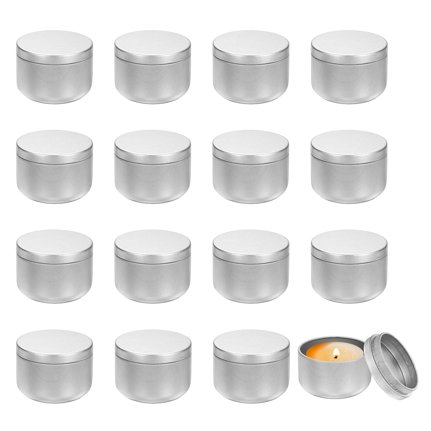 MECCANIXITY 3oz Candle Tins, 16pcs Metal Candle Tins Jars with Lids Round Empty Tin Can Containers Bulk for Storage Tea and Making DIY Arts Crafts Christmas Gifts, Silver