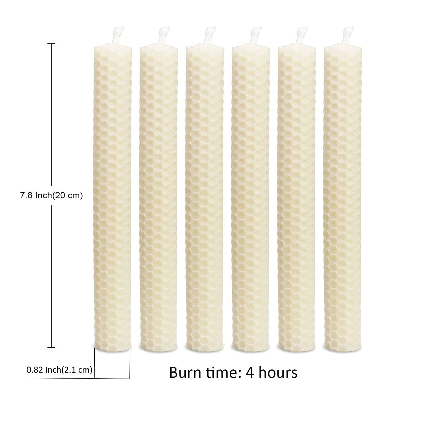 DEYBBY Natural Beeswax Taper Candles,8inch Dripless and Smokeless White Bee Wax,4Hour Burn Time Flat Top (Pack of 6)