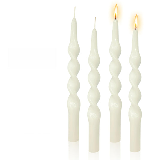 FCMSHAMD Handmade Spiral Taper Candles - Unscented Long Candles Colored Wax Twisted Candle - 10 Inch Candle Sticks for Wedding Dinner Party Decoration - Set of 4(Cream White)