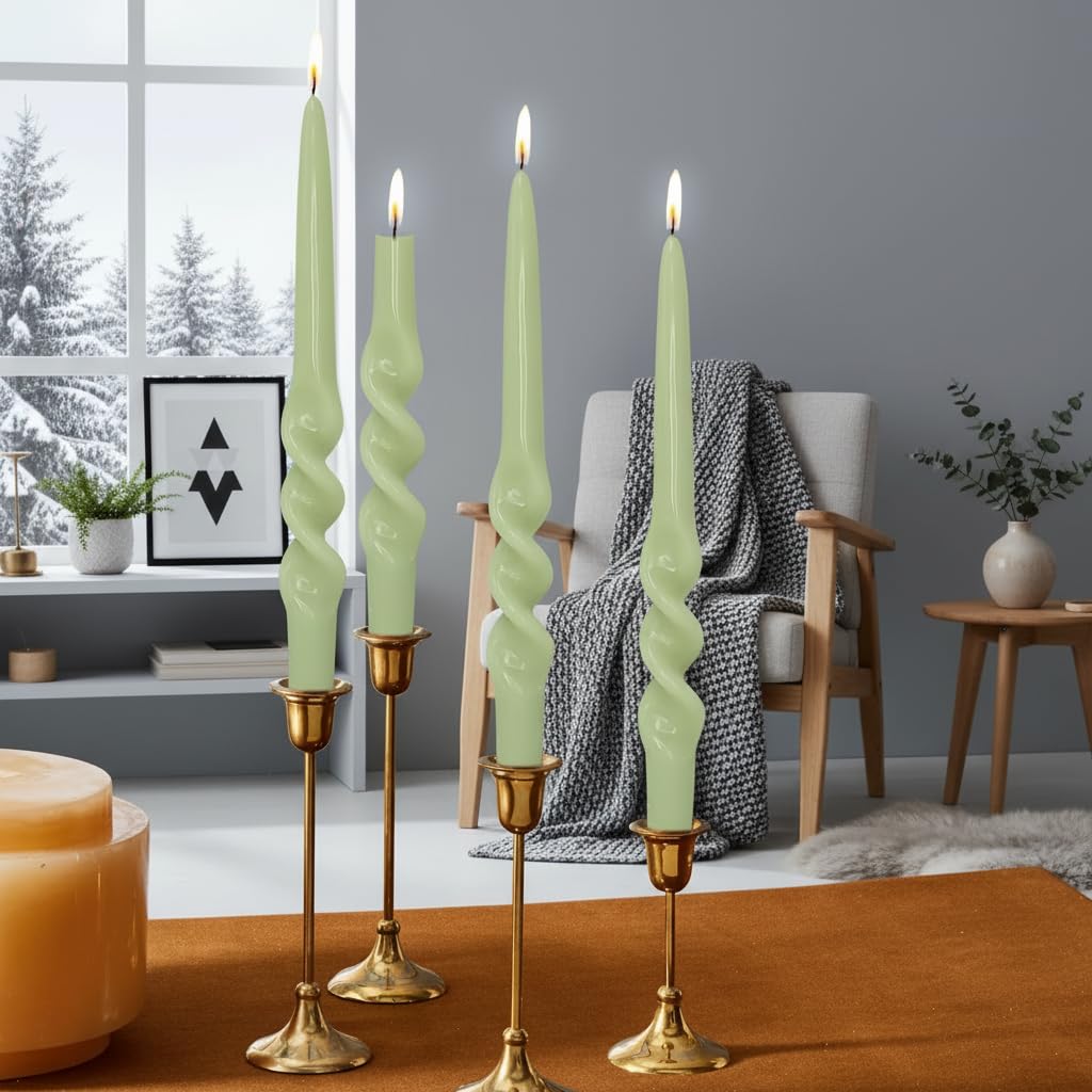 Green Spiral Taper Candles Long Twisted Candlestick Unscented Candle Stick Unique Tapered Candle for Dinner Home Decor Wedding Party Church