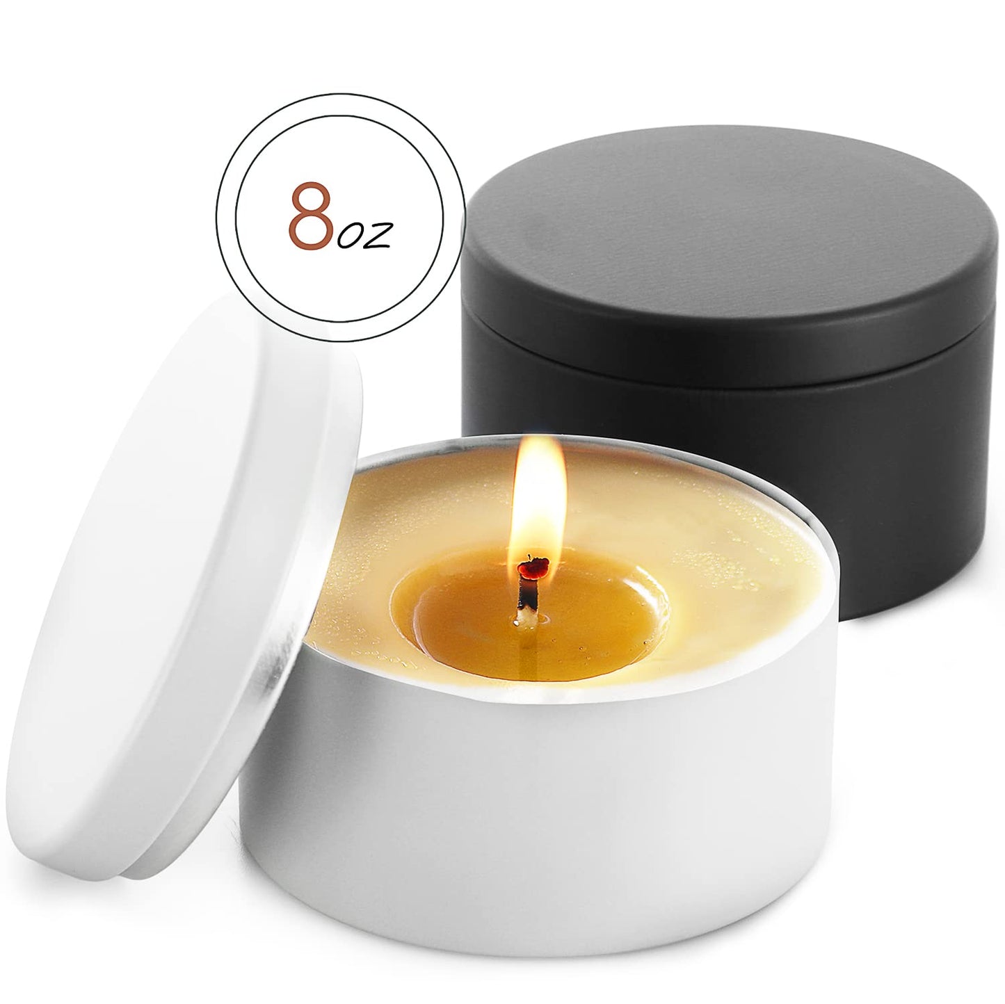 Hearth & Harbor Tin Candle Jars for Making Candles - DIY Candle Containers with Lids - Metal Candle Jars - Bulk Tins Storage for Candle - (24 Pieces) - (8 Ounces) - Solid Black and White