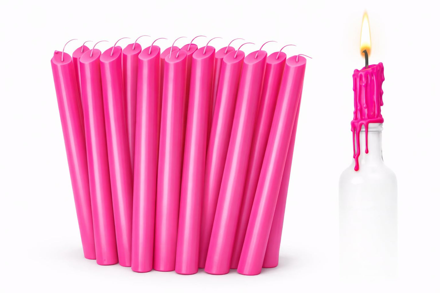 Funny Guy Mugs Drip Candles – 24 Pack Pink Dripping Wax Candles, 6.5” Unscented Tapers for Bottle Drip Décor & Statement Centerpiece