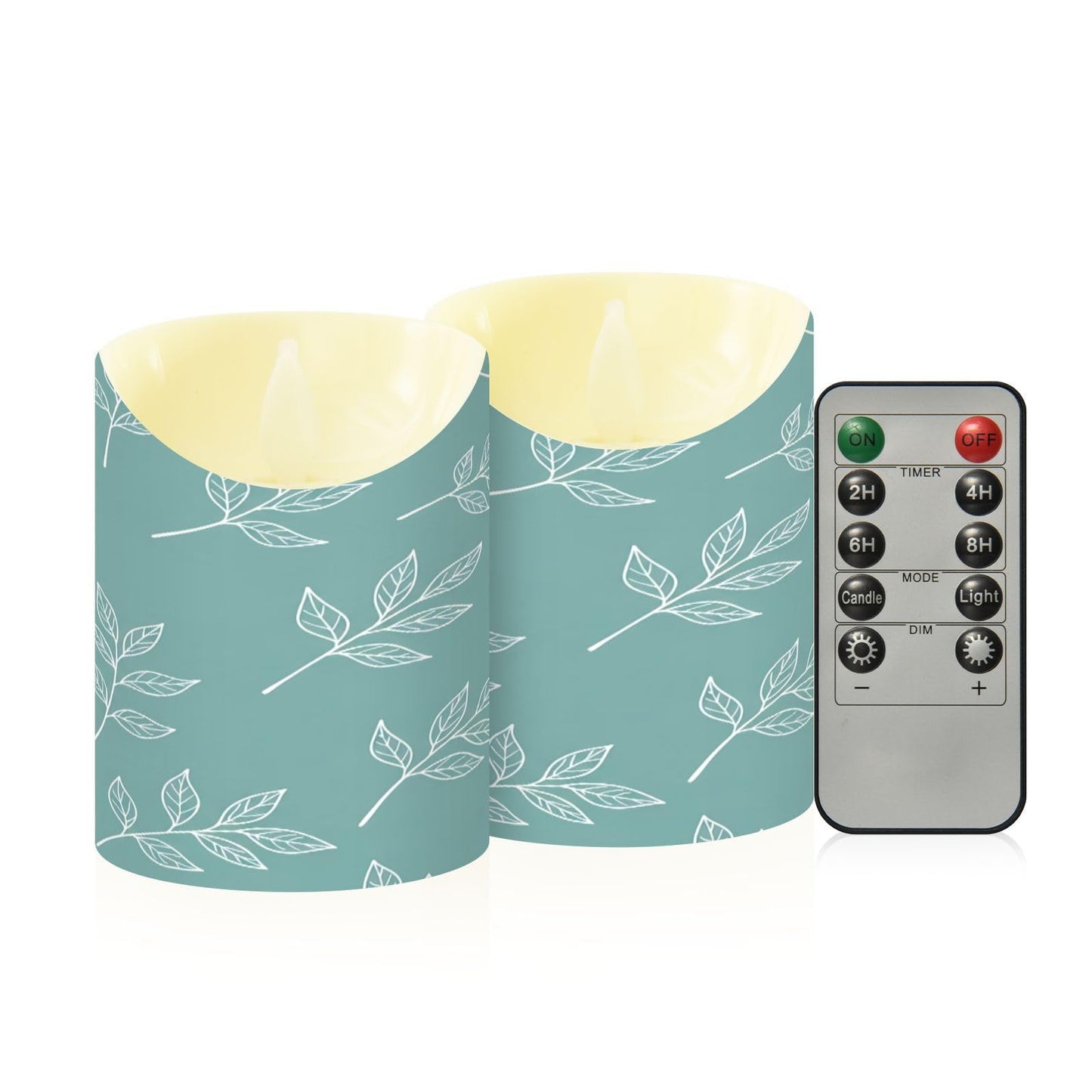 Gravopti White Leaf 2 Pack Flameless LED Pillar Candles with Remote & Timer, Battery Operated, Flickering Wax Candle for Wedding, Romantic Home & Party Decor