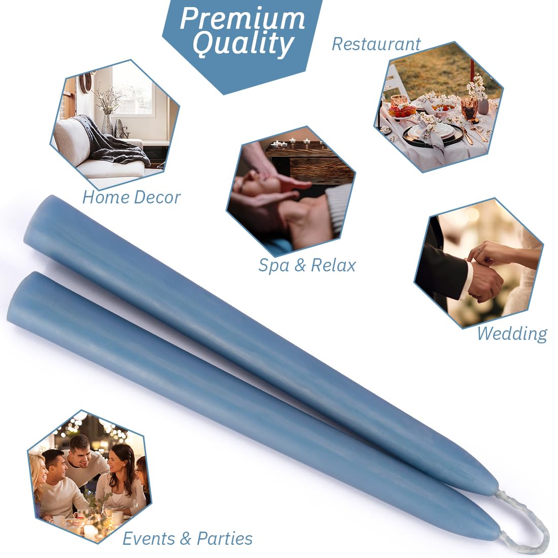 Olorvela Blue Beeswax Taper Candles,8" Long Candlestick,smokeless dripless unscented Natural Beeswax Candles.for Gift,Mother's Day (Blue)