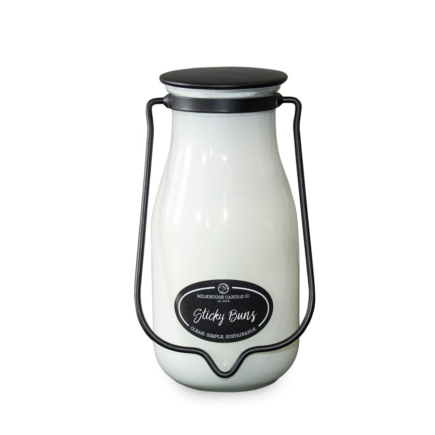 Milkhouse Candle Company Sticky Buns Soy Candle - Cinnamon | Buttery Dough | Vanilla Sugar Scented - 14 oz Milkbottle with Lid, 90+ Hour Burn Time, Made in the USA
