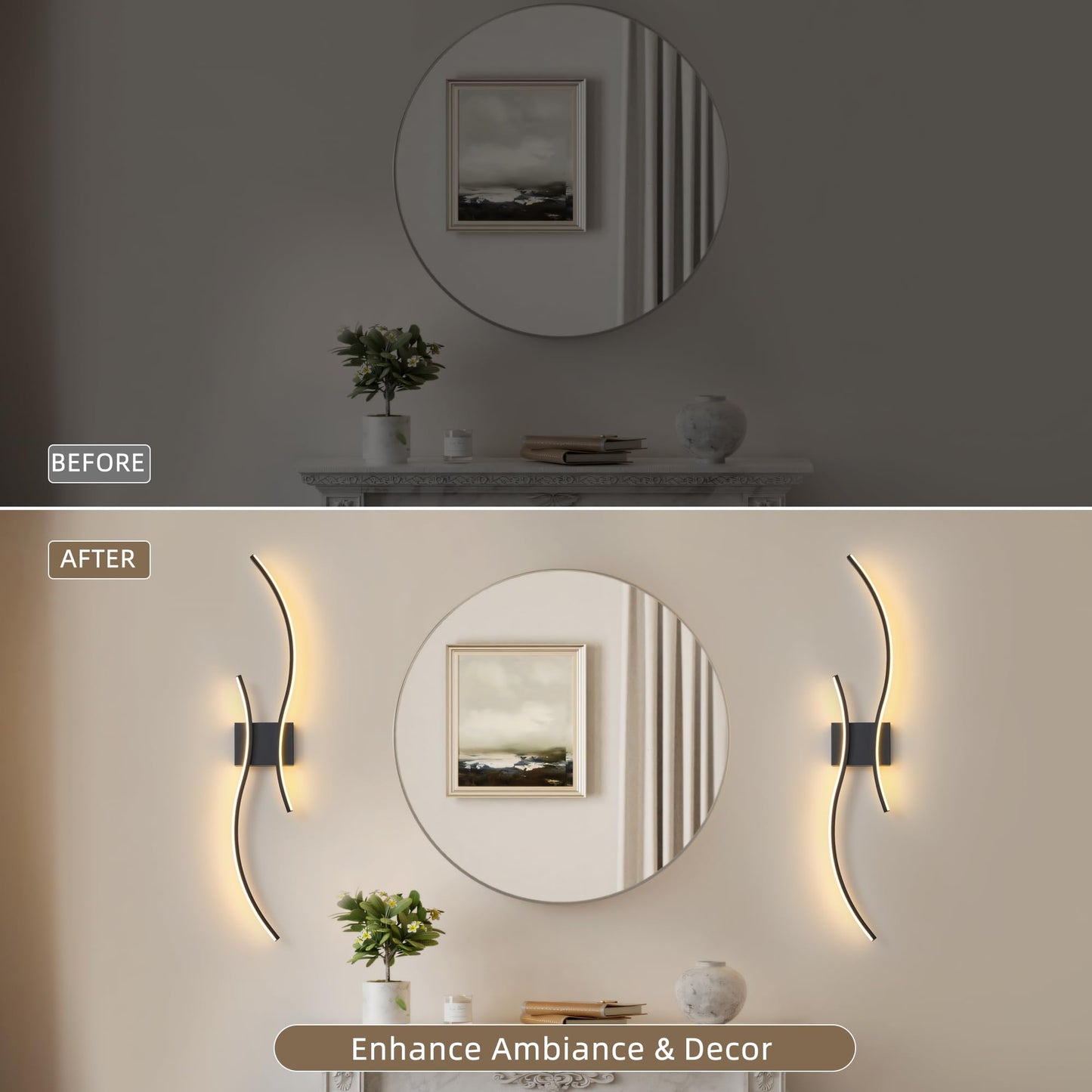 GLOTHOR Battery Operated Wall Sconce Set of 2, Dimmable Modern LED Rechargeable Wall Light with Remote Control, Wall Decor for Living Room, Hallway, Quick Install, No Electrician Required