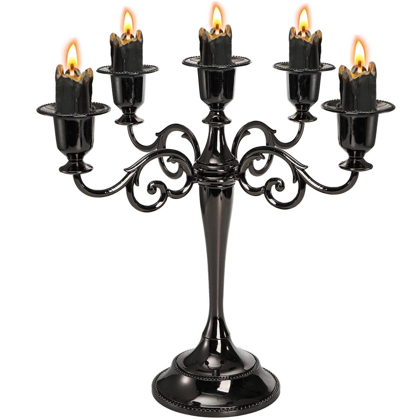 YOUEON 5 Arm Black Candelabra, Candelabra Candle Holder, 10 Inch Tall Candlesticks Holder, Elegant Taper Candle Holder Centerpiece for Wedding, Church, Halloween, Dining, Home Decor