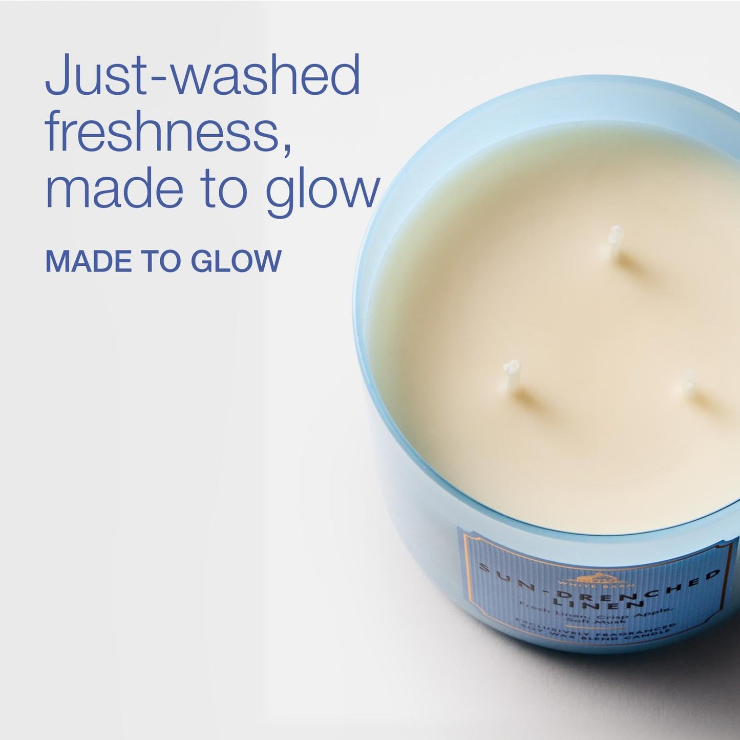 Bath & Body Works Sun-Drenched Linen 3-Wick Candle - Scented Candle for At-Home Use - Long-Lasting, Room-Filling Fragrance - High Fragrance Oil Concentration - Soy Wax Blend
