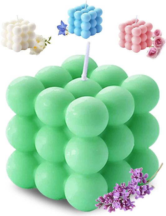aokala Scented Bubble Cube Candles, Candles for Home Decor Scented, 5.4 oz Soy Wax Aromatherapy Candle, Aesthetic Room Cute Danish Pastel Large Decorative Shaped Gifts - Lavender(Green)