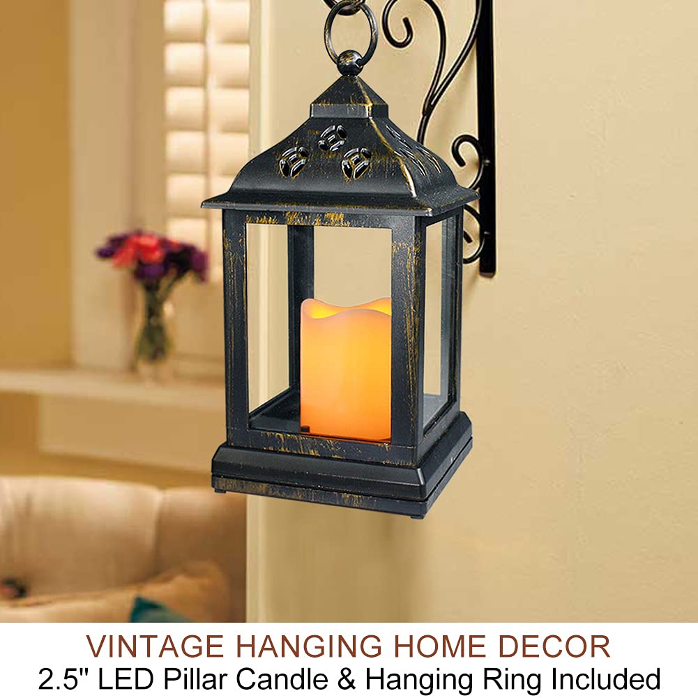 Bright Zeal 2-Pack 9.5" Distressed Bronzes Indoor Candle Lantern with LED Flameless Candle - Battery Operated Lanterns Indoor Decorative Lanterns with Timer Candles