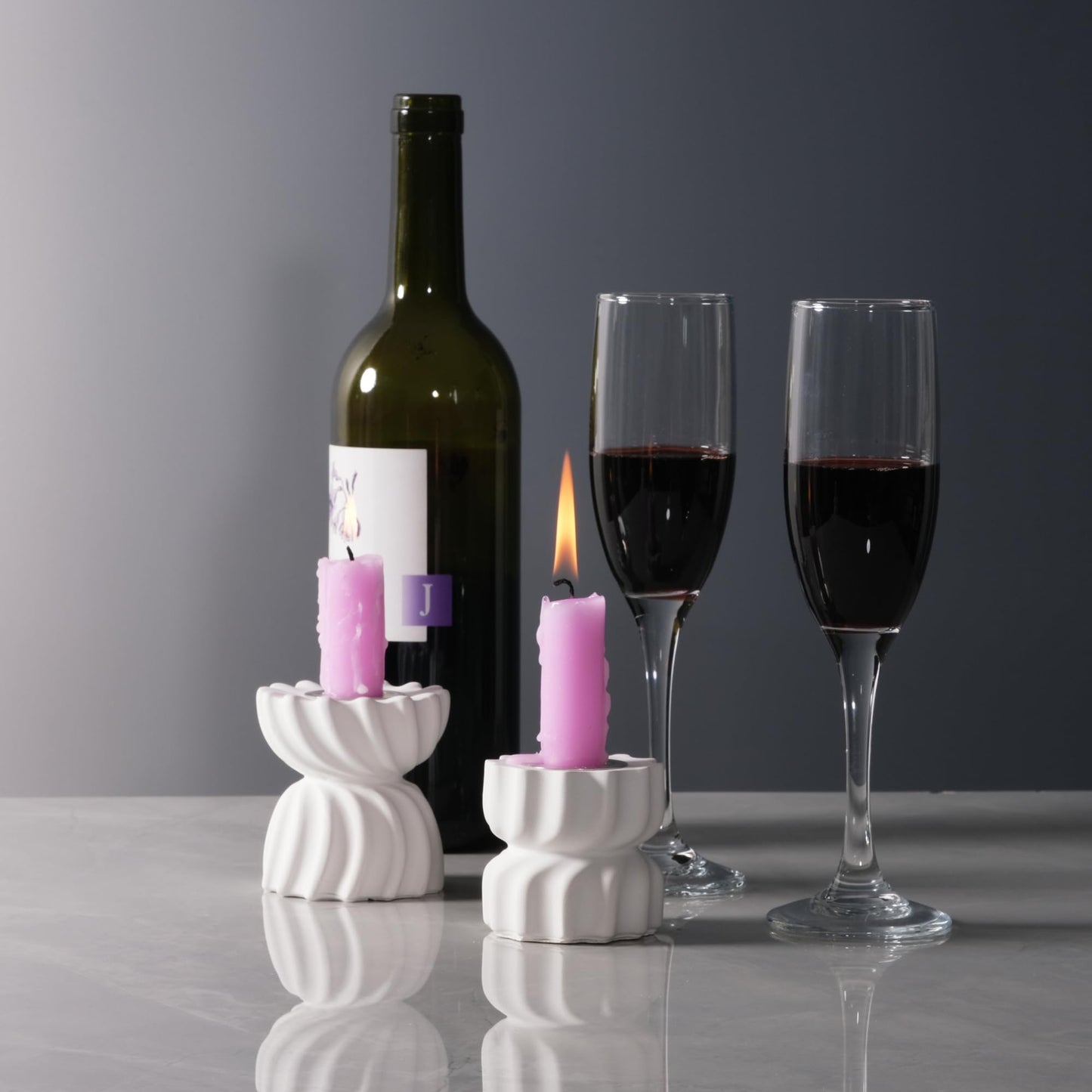 ICNBUYS Twizzle Twist Candle Holder, Decorative Candle Holder for Table Display, Romantic Decoration, Unique Home Décor Aesthetic, Housewarming Gift, Height 2.4 inches Set of 2 - Cement