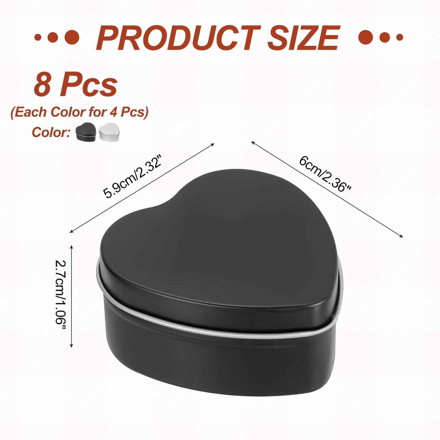 MECCANIXITY Heart Shaped Candle Tins, 2 oz Empty Metal Tin Cans Candles Containers for Candle Making Candies Gifts DIY Crafts, Black and Silver, Pack of 8