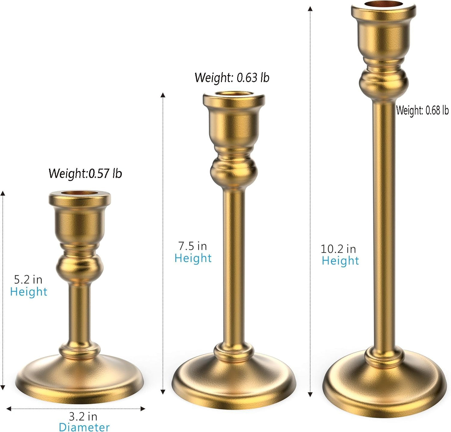 Heavy Candlestick Holders Taper Candle Holders Set of 3, Golden Candlestick Holders Decorative Candle Stand, Tapered Candle Holders Set for Wedding, Dining Table, Home Decoration (Antique Gold)
