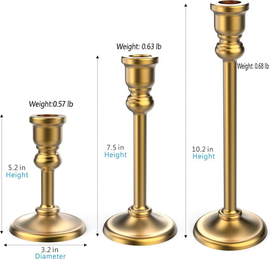 Heavy Candlestick Holders Taper Candle Holders Set of 3, Golden Candlestick Holders Decorative Candle Stand, Tapered Candle Holders Set for Wedding, Dining Table, Home Decoration (Antique Gold)