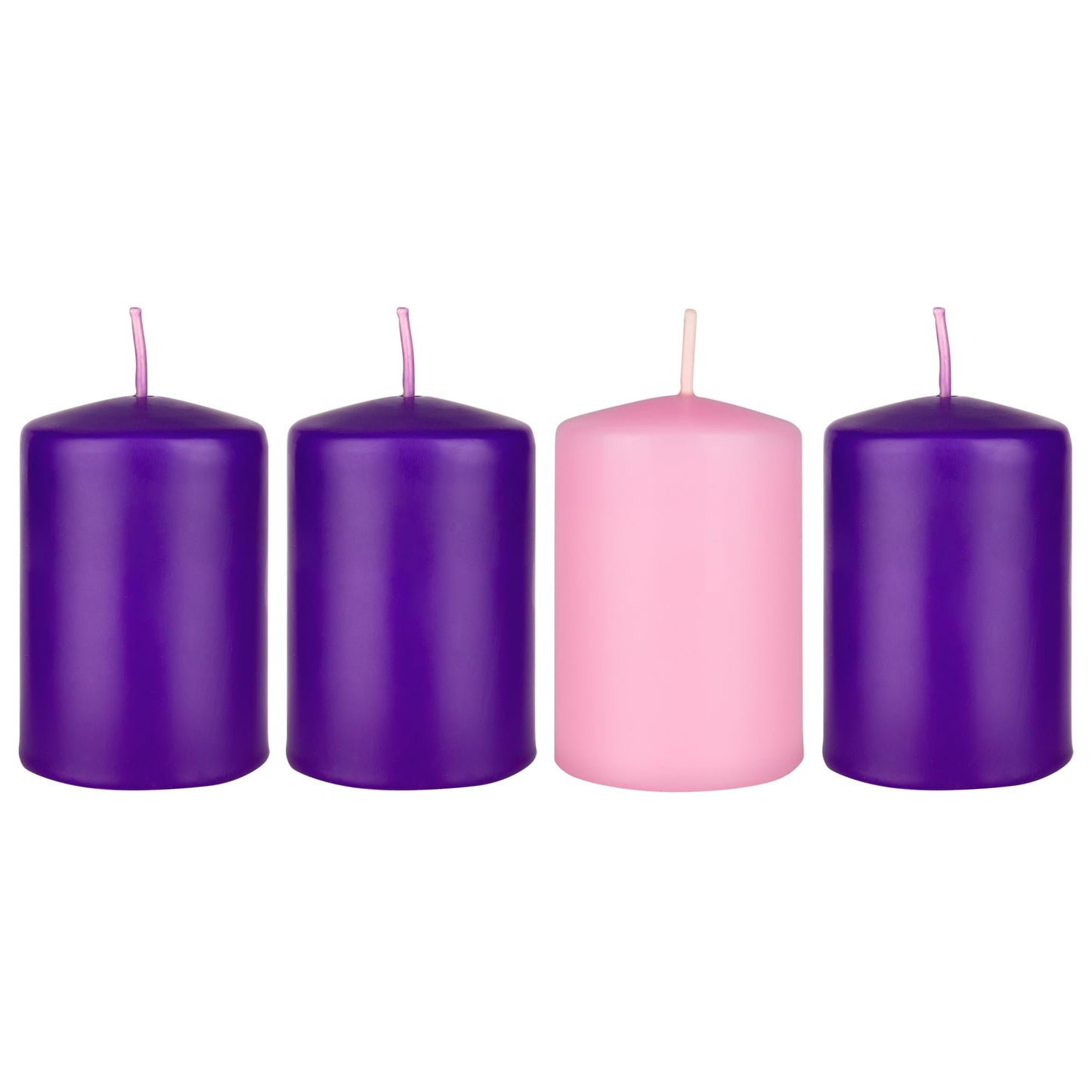 Mega Candles 4 pcs Unscented Christmas Advent Candles Set, Hand Poured Premium Wax Dome Top Round Pillar Candle 2 Inch x 3 Inch, Holidays, Festivities, Devotional, Church, Wreath, Party, Gifts
