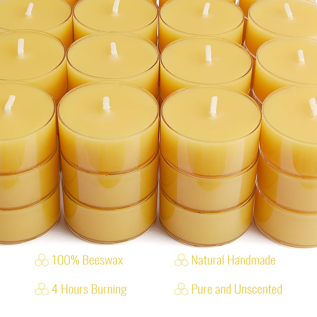 JONERAY 48 Packs Pure Beeswax Tealight Candles Bulk-4 Hour Burn Time,Unscented Natural Beeswax Tealights for Centerpiece Table (Yellow)